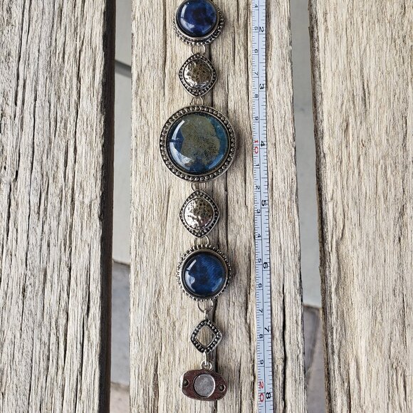 Chico's Chunky Silvertone Bracelet with Blue Stones - Picture 3 of 5